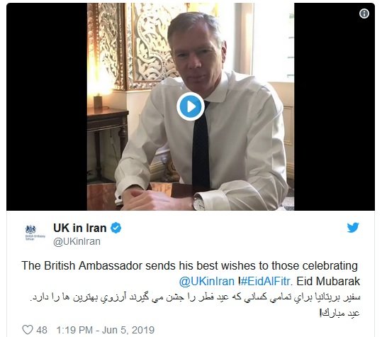 پیام فارسی سفیر انگلیس به مناسبت عید فطر
