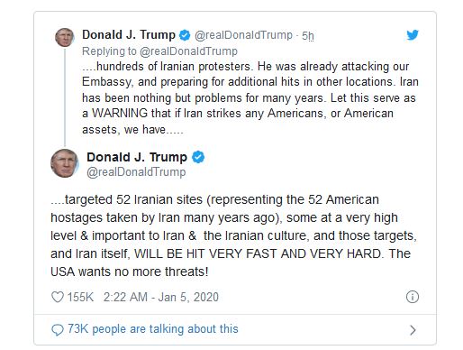 ترامپ نسبت به هدف قرار دادن ۵۲ نقطه در خاک ایران هشدار داد