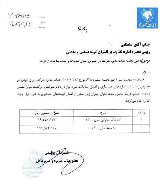 رقم باورنکردنی ضرری که مدیر عامل ایران خودرو اعلام کرد+ سند