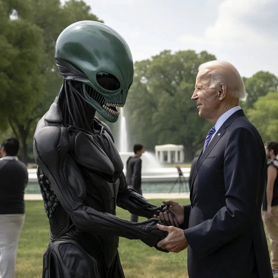 تصاویری هیجان انگیز از بایدن در جمع آدم فضایی‌ها!