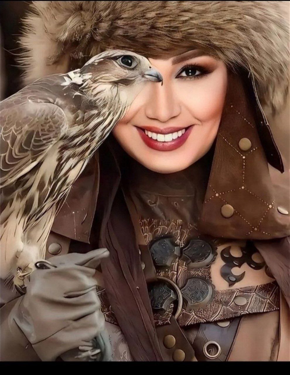 تصویری متفاوت از بهنوش بختیاری با پرنده شکاری