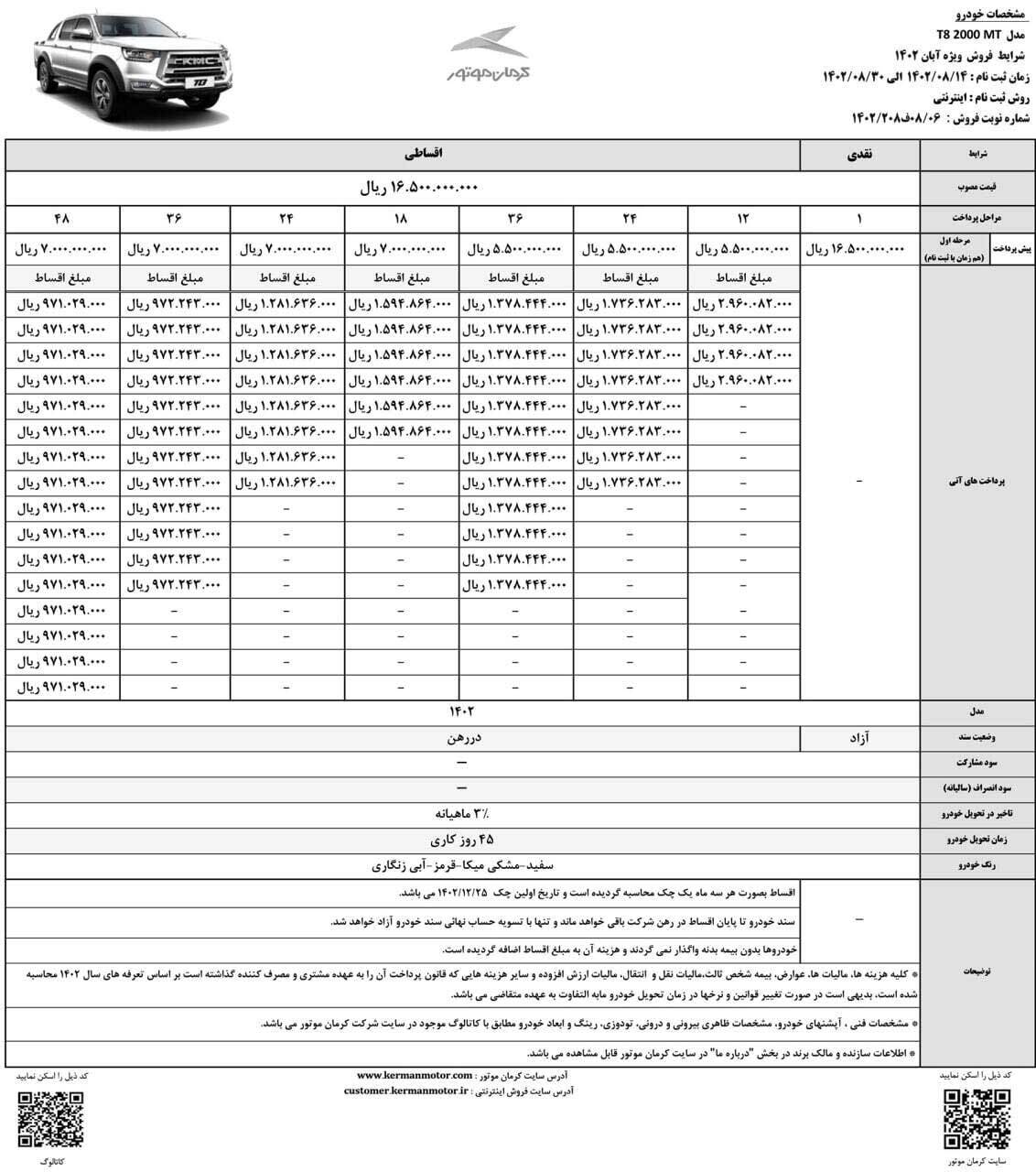 آغاز فروش اقساطی کی ام سی T۸ کرمان موتور