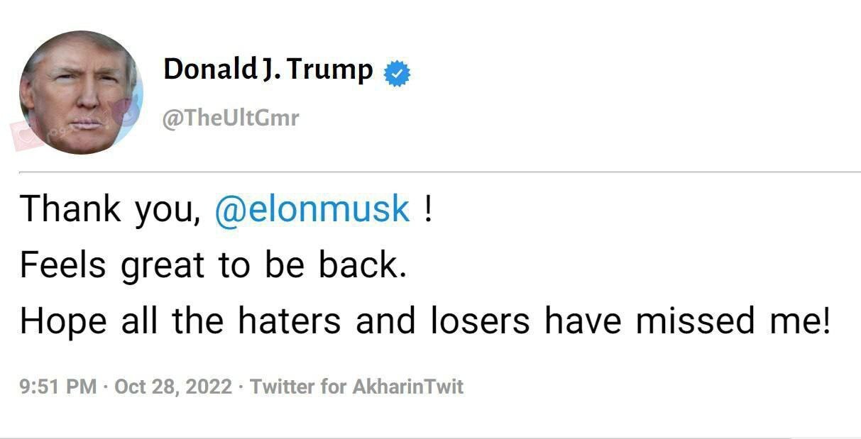 اولین توئیت ترامپ پس از بازگشت به توئیتر