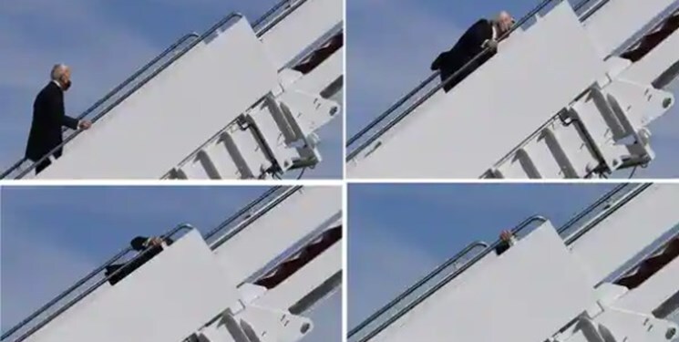 سر خوردن بایدن از پله هواپیما