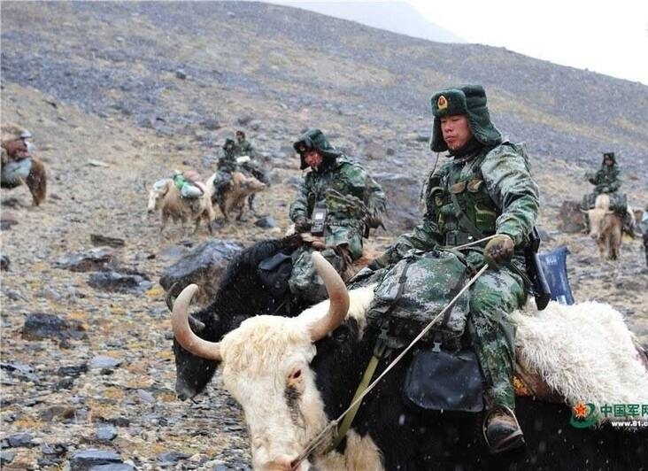 گشت زنی سربازان گاوسوار چینی در مناطق مرزی با پاکستان!