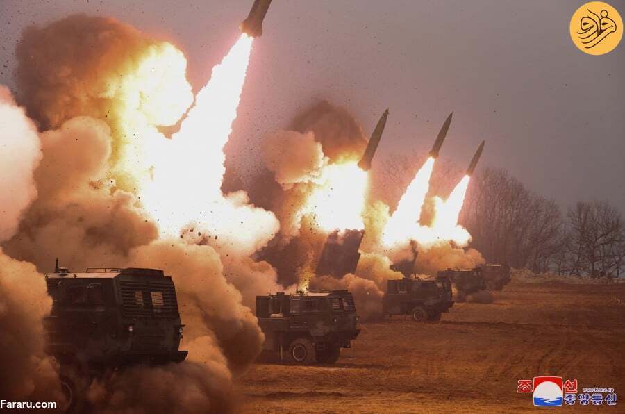 کیم جونگ اون و دخترش نظاره‌گر پرتاب همزمان ۶ موشک+ عکس